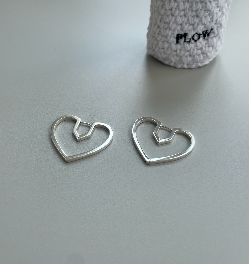 Hug Heart Hoop Pierce M-Silver-