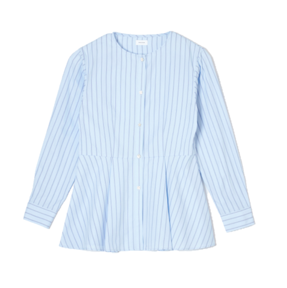 ノーカラーペプラムシャツ