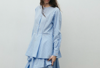 ノーカラーペプラムシャツ